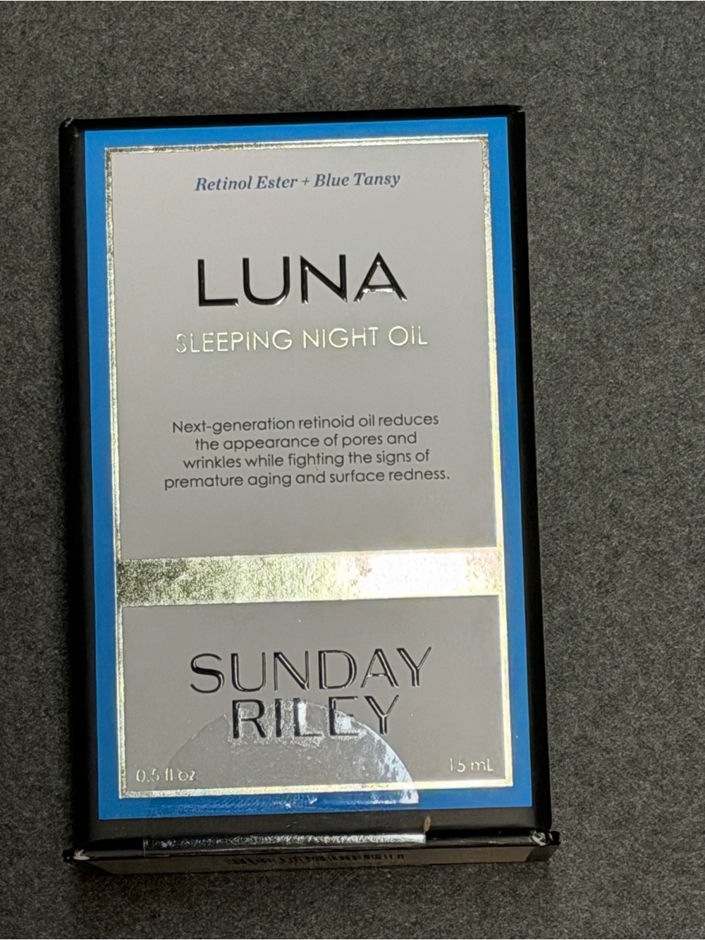 Sunday Riley LUNA Sleeping Night Oil — Blue and Silver Box